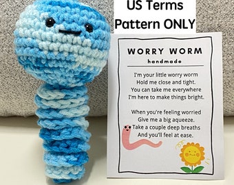 Pattern Worry Worm with Card, US Terms, Variegated knitted Squishy Toys Gifts Ideas,Anti Anxiety Comfort Plush,Stuffed Fidget Worry Ball