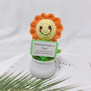 Emotionele steun zonnebloem, handgemaakte gehaakte smiley bloem, schattig bureau decor collega cadeau, aanmoediging cheer up positief speelgoed