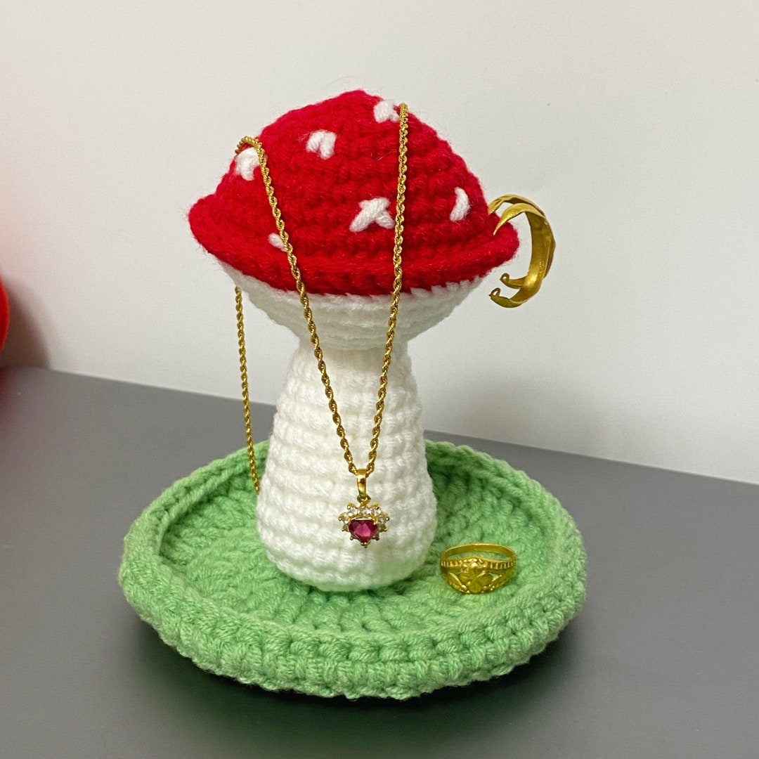 Handmade Cute Crochet Mushroom Jewelry Holder,fairy Core Jewelry