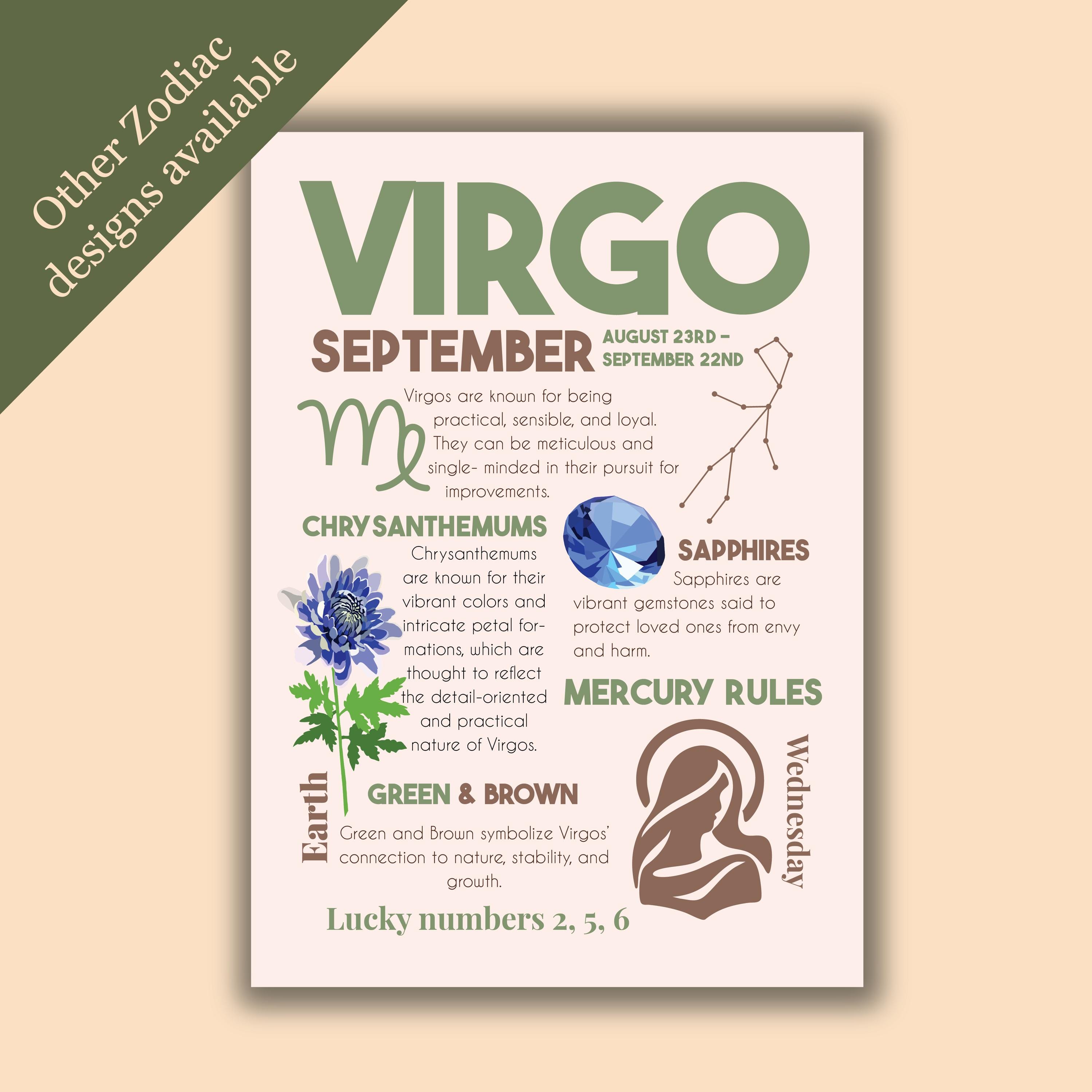 Virgo Zodiac Art Print: Sapphire & Chrysanthemum Astrology Decor