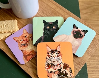 Cat Coasters, Choose Which Cat Breed You Want, Set Of Coasters, Drink Mats, Placemats, Pets, Cat Portraits