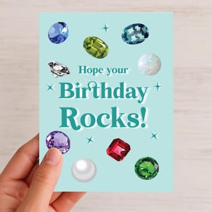 Birthday Rocks Card | Funny Gemstone Birthday Card | Colourful Jewel Design | Pun Greeting Card | Personalise
