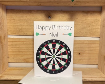 Darts Birthday Card, Sport, Dartboard, Personalise, Name