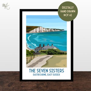 Póster de viaje vintage de Seven Sisters, Eastbourne, Reino Unido, impresiones ferroviarias de estilo retro, arte mural.