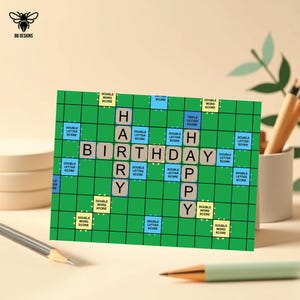 Biglietto di compleanno Scrabble, personalizzabile con un messaggio