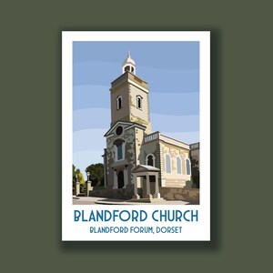 Blandford Kirche, Reiseposter, Reise-Dekor, Reisedruck, Landschaftswandkunst, Stadtposter, Geschenkidee, Dorset