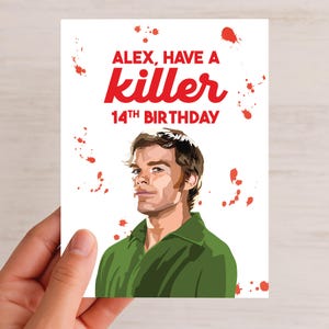 Tenha um Cartão de Aniversário Arrasador | Cartão de Aniversário com Trocadilho Dexter | Cartão Engraçado | Personalize com Nome e Idade