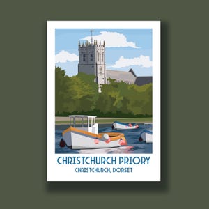 Christchurch Priory, Travel Poster, Travel Decor, Travel Print, Landscape Wall Art, City Posters, Gift Idea, Dorset