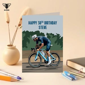 Carte d'anniversaire cyclisme, motard, à personnaliser avec son nom et son âge, personnaliser avec un message imprimé à l'intérieur !