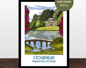 Stourhead, Wiltshire, UK Vintage Travel Poster, Retro style Railway Prints, Wall Art