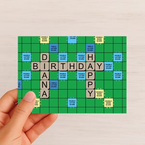 Scrabble-verjaardagskaart | Gepersonaliseerde lettertegels | 3D-scrabblecadeau | Leuke gepersonaliseerde kaart | Personaliseer met een naam