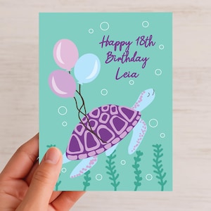 Turtle Birthday Card | Cute Animal Card | Personalise With A Name And Age