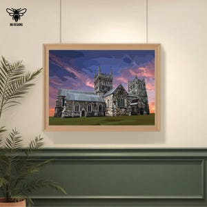 Chiesa di Wimborne Minster, Dorset, Paesaggio, Stampa artistica, Illustrazione digitale, Regalo locale speciale