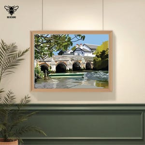 クライストチャーチ橋のアートプリントまたはグリーティングカード、ドーセット、風景、イラスト、ウォールアート、特別な地元の贈り物