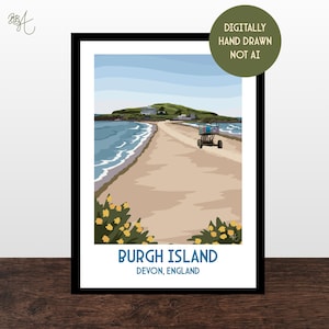 Burgh Island, Devon, Storbritannien Vintage reseaffisch, retrostil järnvägstryck, väggkonst