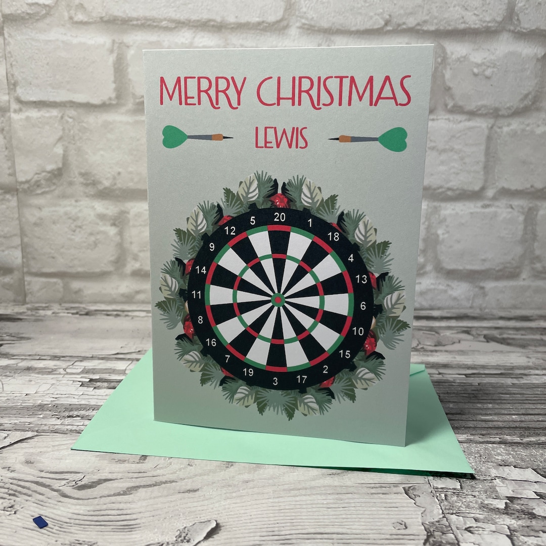 Darts Christmas Card Dart Board Wreath Xmas Merry Etsy
