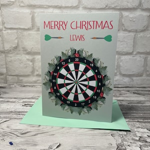 Biglietto natalizio per freccette, bersaglio per freccette, ghirlanda, Natale, buon Natale, personalizzabile con un messaggio o un nome.