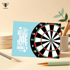 Darts Geburtstagskarte, Special, Personalisieren mit Name, Alter und Nachricht!