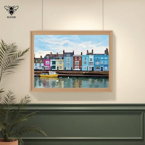 Haven van Weymouth, Dorset, landschap, strand, kunstprint, illustratie, kunst aan de muur, speciaal lokaal cadeau