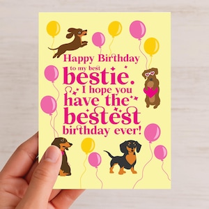 Tarjeta de cumpleaños para mi mejor amiga / Tarjeta de cumpleaños para perro salchicha / Tarjeta linda y divertida para una amiga / Tarjeta de cumpleaños para mi mejor amiga / Tarjeta de felicitación para perro salchicha