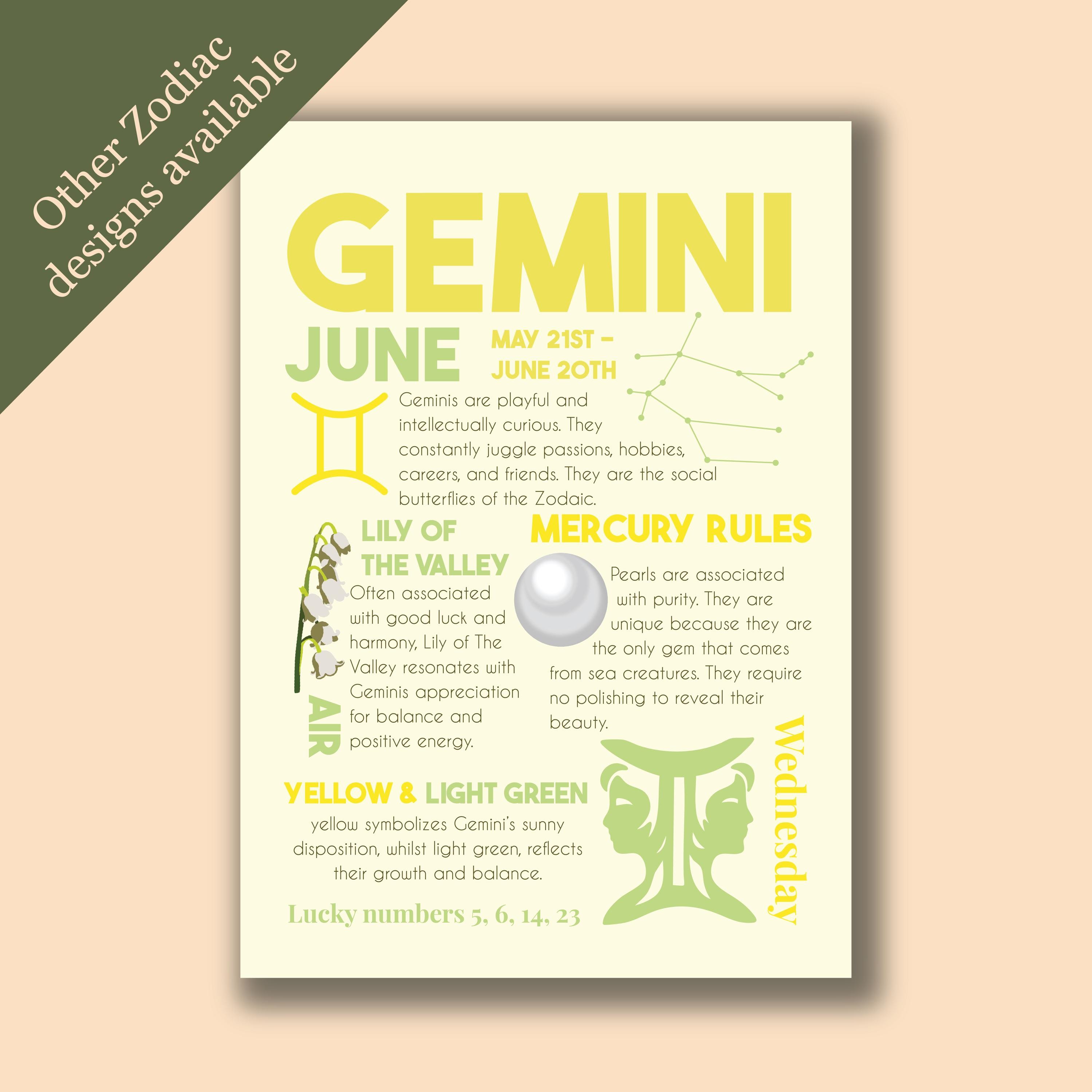 Gemini Zodiac Art Print | Pearl & Lily of the Valley Astrology