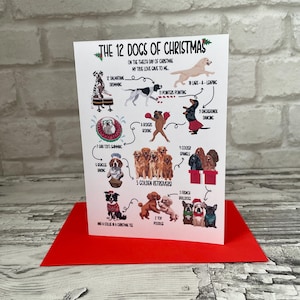 Les 12 chiens de Noël, amoureux des chiens, carte de Noël amusante, taille standard