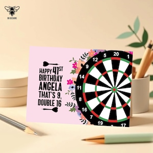 Cartão de aniversário Darts, Shot Out, especial, personalize com nome, idade e mensagem interna!