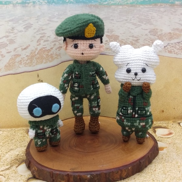 PACK PDF AMIGURUMI|| Modèle au crochet Jin Military bts, Rj et wotteo