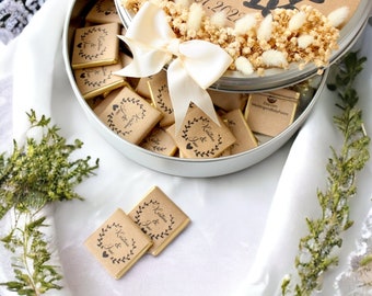 Chocolate Wedding Favors, Metal Box with Flowers, Favors For Guests, Engagement Chocolate, Custom Chocolate Favors