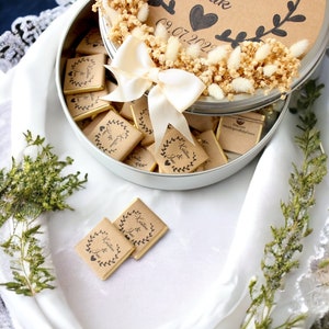 Chocolate Wedding Favors, Metal Box with Flowers, Favors For Guests, Engagement Chocolate, Custom Chocolate Favors