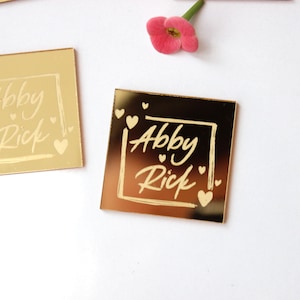 Etiqueta de espejo acrílico dorado, regalo personalizado, etiqueta para guardar la fecha, envoltura de chocolate, etiquetas de boda, ficha de recepción, etiqueta de lujo,