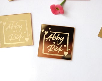 Gold Acrylic Mirror Tag, Personalized Gift, Save the Date Tag, Chocolate Wrap, Wedding Tags, Reception Token, Luxury Tag,