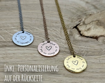 Kette „GLÜCK“ Mama/Oma/Schwester, tolles Geschenk zum Geburtstag, Muttertag, inkl. individueller Namensgravur auf der Rückseite