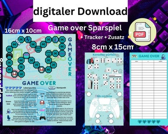 Game Over Sparspiel / Digitaler Download / passend für A6 Binder und Umschläge / PDF-Datei