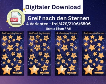 Greif nach den Sternen /4 Varianten / Digitaler Download / passend für A6 Umschläge/ 8cm x 15cm / PDF- Datei A4