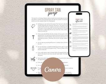 Spray Tan Client Care Card Template | Pre and Post Spray Tan Instructions | Aftercare Template