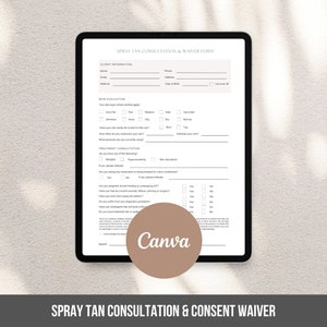 Spray Tan Consent Form Template | Spray Tanning Business | Client Waiver | Consultation Intake Form