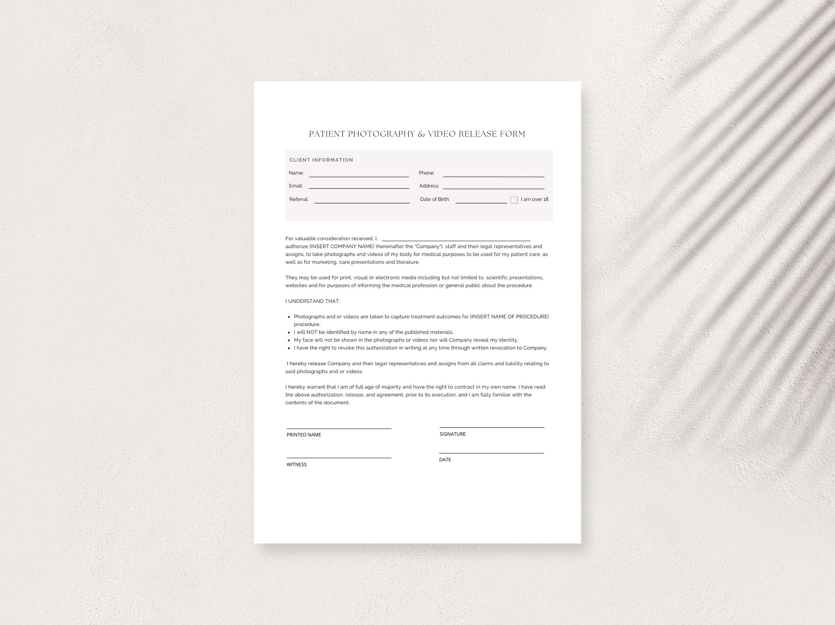 Botox Treatment Business Client Waiver Forms Kit Cosmetic Nurse