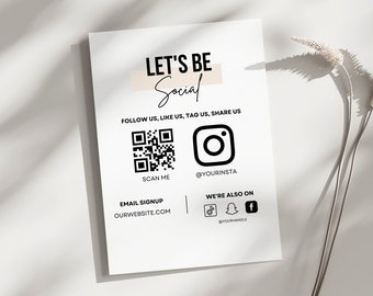Spray Tan Social Media Sign Template | Let’s Get Social Sign | Spray Tan Business Decor | Canva Template