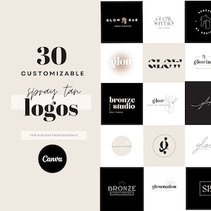 Modern Spray Tan Logo Templates, 30 Editable Neutral Beauty Logos, Ideal for Branding and Promotions
