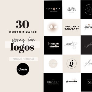 Moderne Spray Tan Logo-Vorlagen, 30 bearbeitbare neutrale Beauty-Logos, ideal für Branding und Werbeaktionen