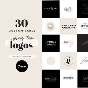 Modern Spray Tan Logo Templates, 30 Editable Neutral Beauty Logos, Ideal for Branding and Promotions