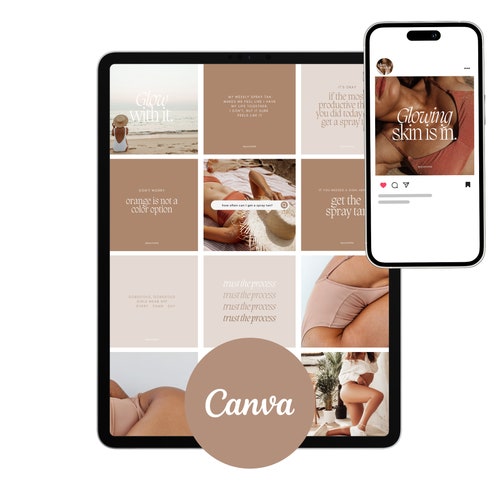 30 Fun, Neutral Spray Tan Instagram Post and Story Templates | Spray Tan Business | IG Content