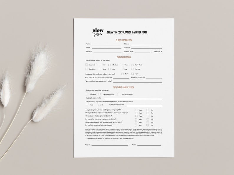 Spray Tan Consent Form Template Spray Tanning Business - Etsy
