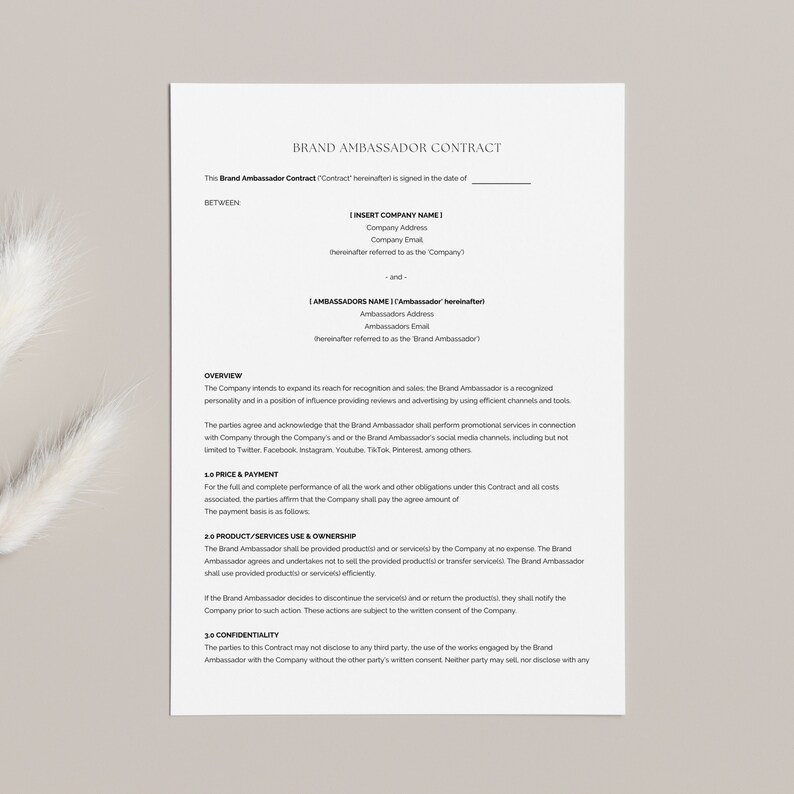 Brand Ambassador Agreement Contract Template: Social Media Influencer ...