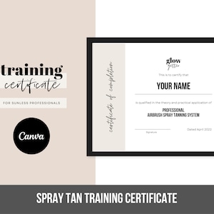 Spray Tan Training Certificate Template | Training Certification | Spray Tan Business | Certificate of Completion