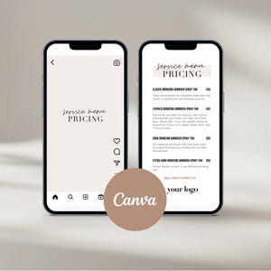 Plantilla de menú para servicios de bronceado con spray, lista de precios editable en Canva (descarga digital)