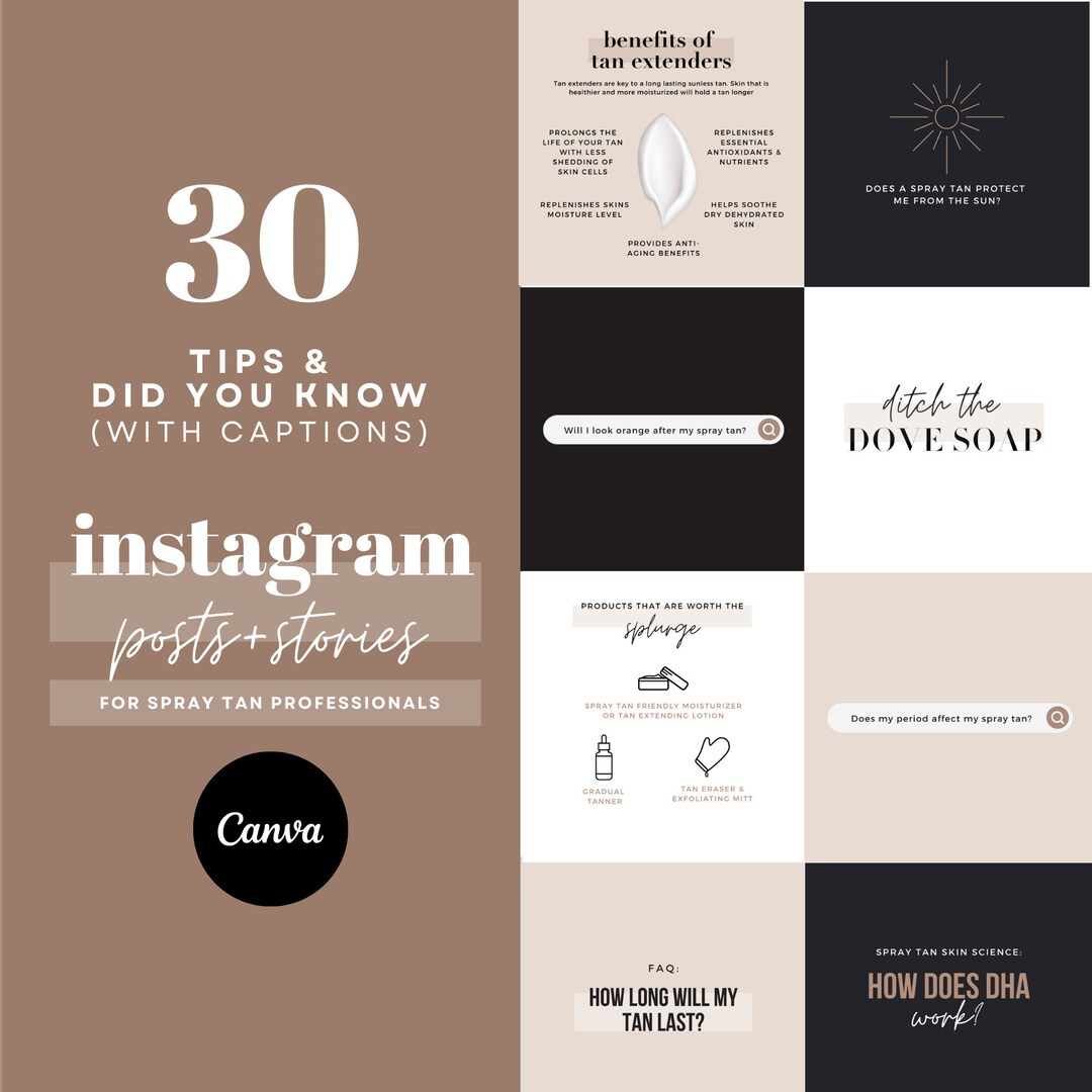 Spray Tan Posts 30 Informational Spray Tan Tips Instagram Post and Stories Template Did ...