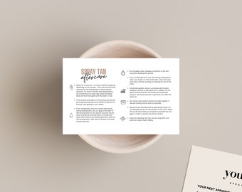 Spray Tan Aftercare Business Card Template | Salon Client Appointment Cards | Spray Tan Artist Business
