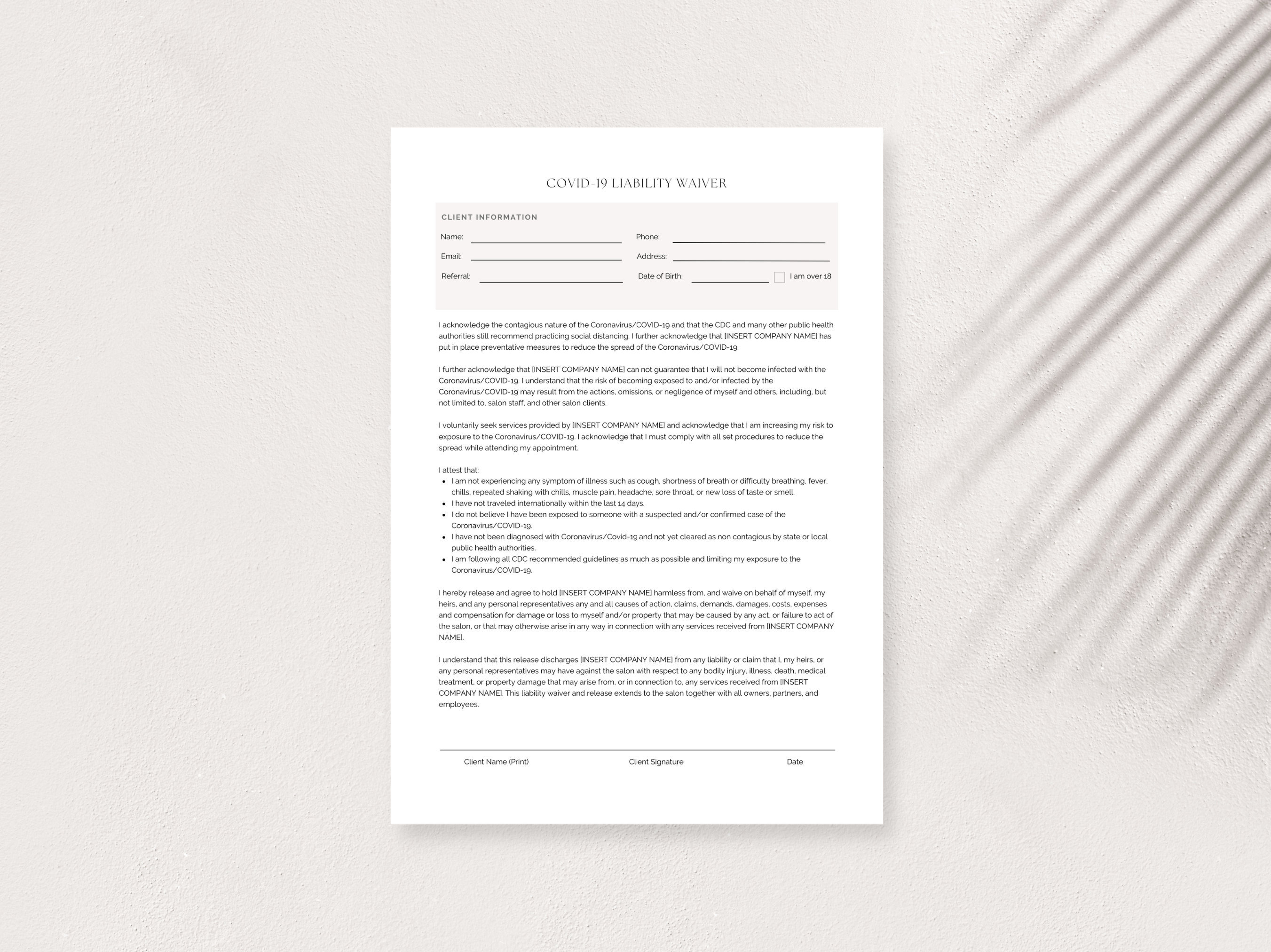 Botox Treatment Business Client Waiver Forms Kit Cosmetic Nurse